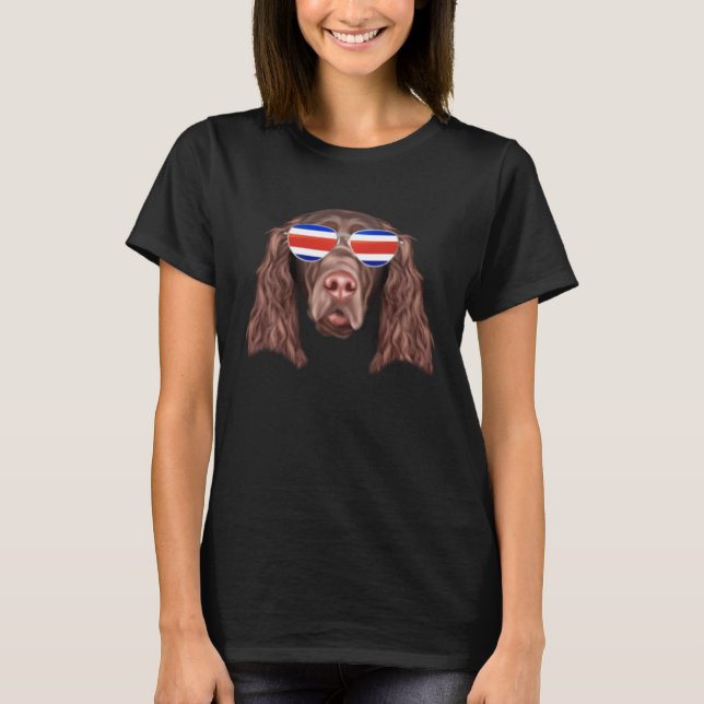 Costa Rica Flag Field Spaniel Dog Tico Pocket T-Shirt (Front)