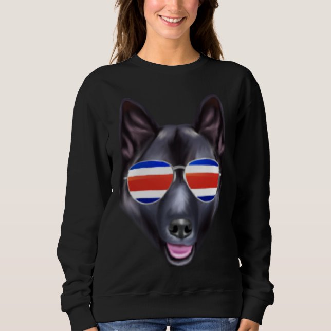 Costa Rica Flag Norwegian Elkhound Dog Tico Pocket Sweatshirt (Front)