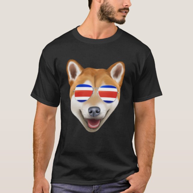 Costa Rica Flag Shiba Inu Dog Tico Pocket T-Shirt (Front)