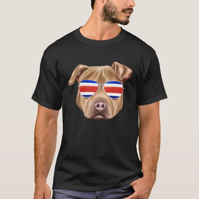 Costa Rica Flag Usa Staffordshire Terrier Dog Tico T-Shirt (Front)