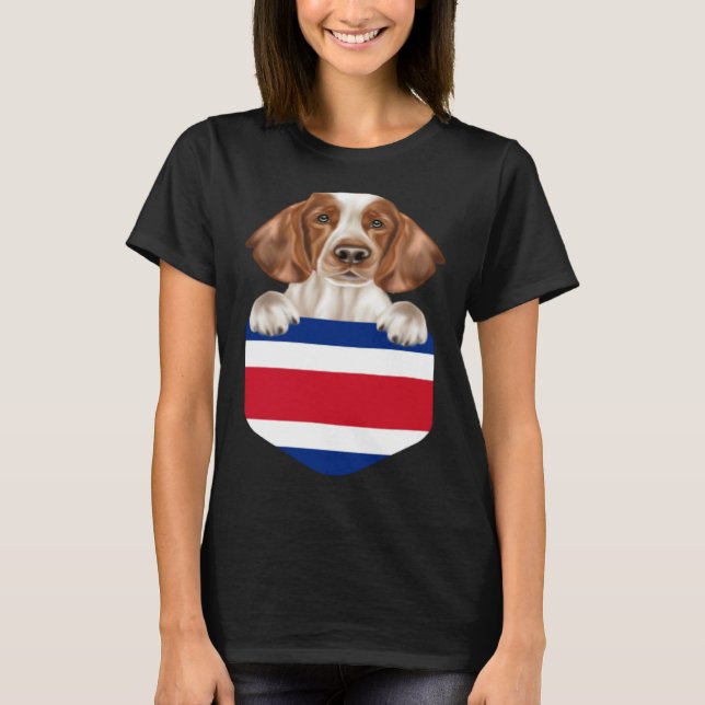 Costa Rica Flag Welsh Springer Spaniel Dog In Pock T-Shirt (Front)