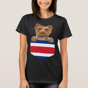 Costa Rica Flag Yorkshire Terrier Dog In Pocket T-Shirt