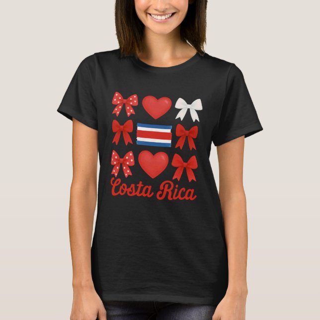 Costa Rica Girl Coquette Bow Hispanic Heritage T-Shirt (Front)