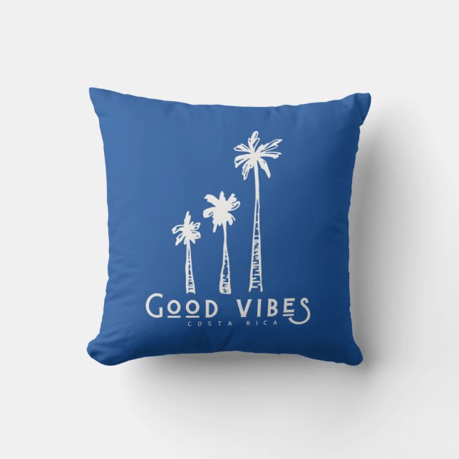Costa Rica Good Vibes Palm Tree Blue Stripe Cushion (Front)
