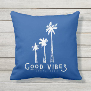 Costa Rica Good Vibes Palm Tree Blue Stripe Cushion
