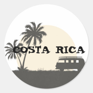 Costa Rica Hippy Van and Surf Board in Moonlight Classic Round Sticker