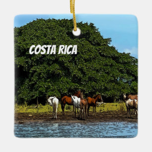 Costa Rica - Horses by the Water Ceramic Ornament