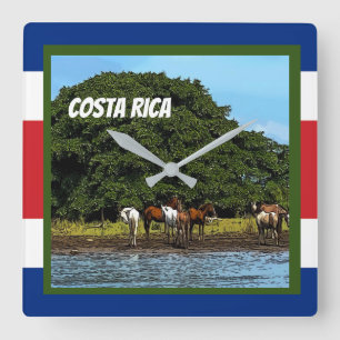 Costa Rica - Horses by the Water Square Wall Clock
