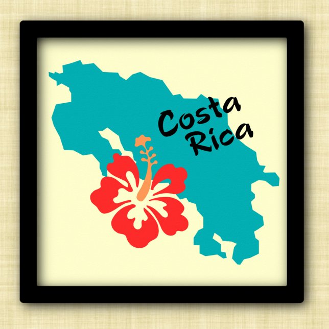 Costa Rica map art with hibiscus flower Poster (Creator Uploaded)