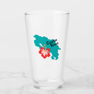 Costa Rica map outline with hibiscus in colour Glass