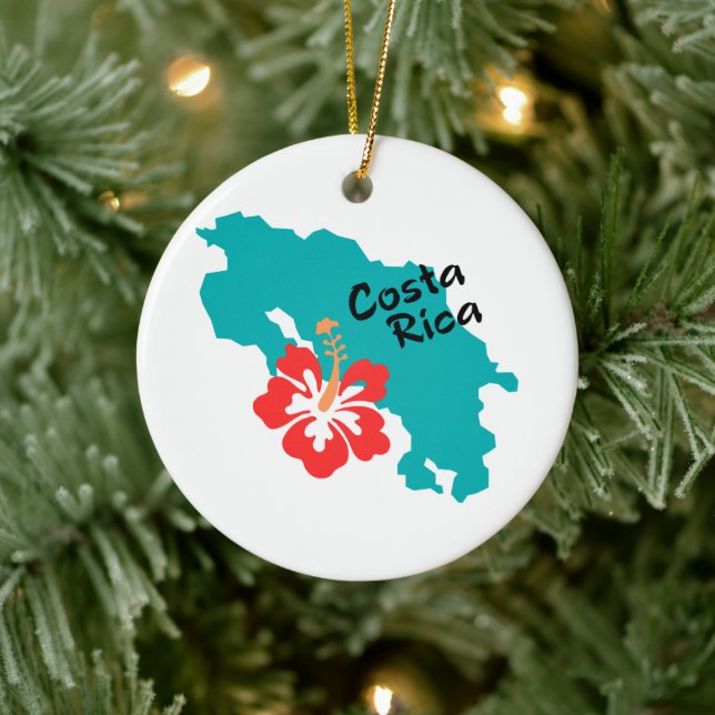 Costa Rica map with hibiscus Ceramic Ornament (Tree)