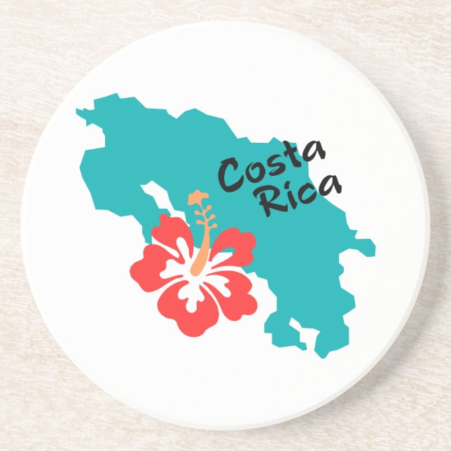 Costa Rica map with hibiscus Coaster (Front)