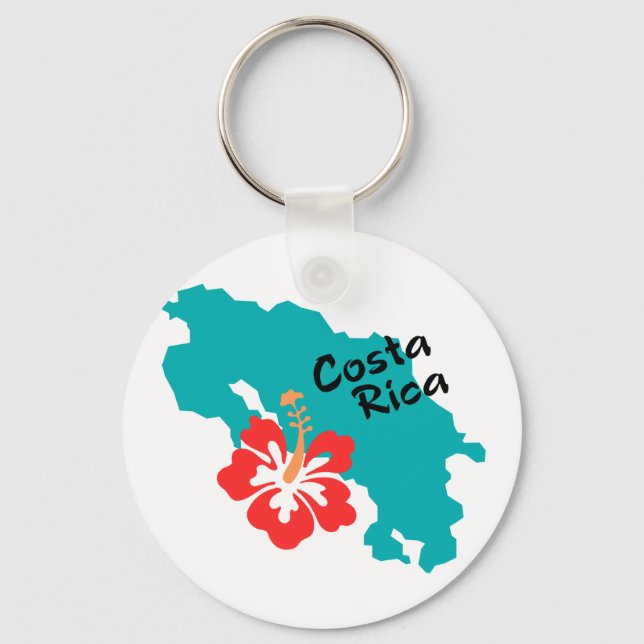 Costa Rica map with hibiscus Key Ring (Front)