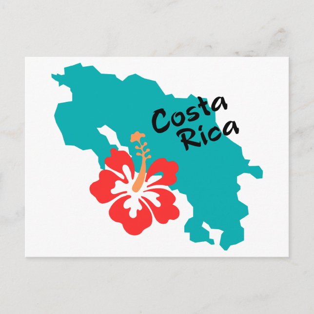 Costa Rica map with hibiscus Postcard (Front)