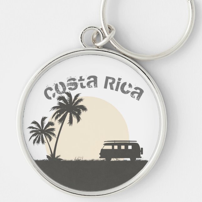 Costa Rica Midnight Surf Hippie Van Bus Key Ring (Front)