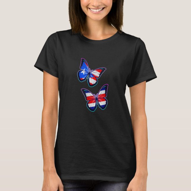 Costa Rica Puerto Rico bicultural roots Butterfly  T-Shirt (Front)
