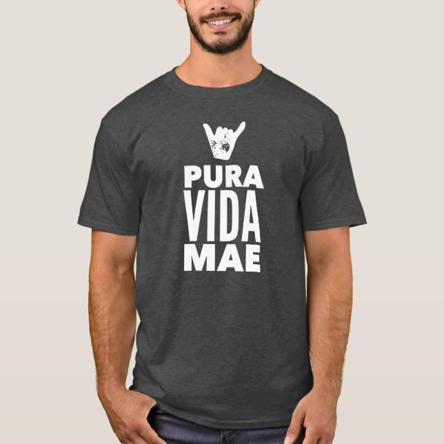 Costa Rica Pura Vida Mae Shaka Sign Surfing T-Shirt (Front)