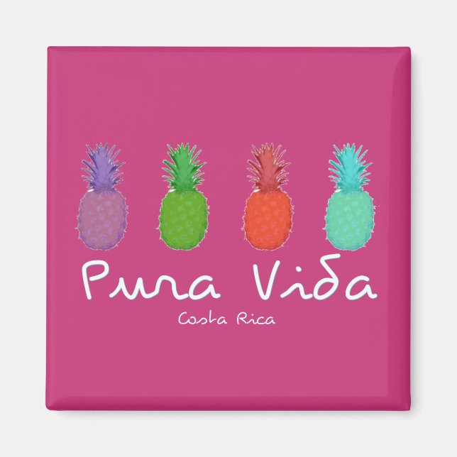 Costa Rica Pura Vida Pineapple Magnet | Pink (Front)