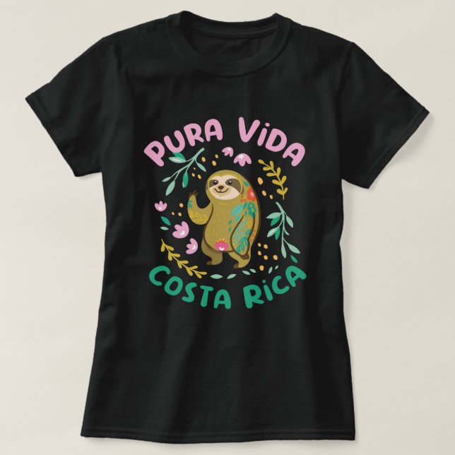Costa Rica Pura Vida Sloth T-Shirt (Design Front)