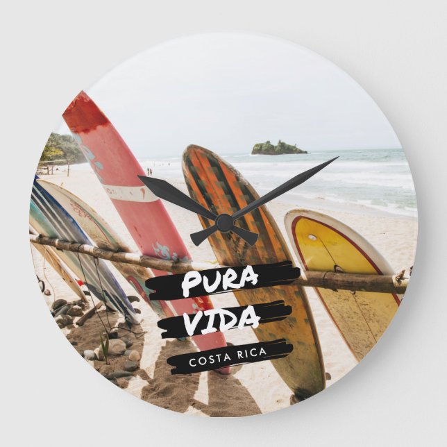 Costa Rica Pura Vida Surfboard Photo Large Clock (Front)