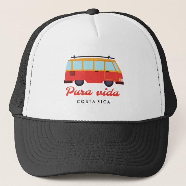 Costa Rica Pura Vida Travel Surf Van Trucker Hat (Front)