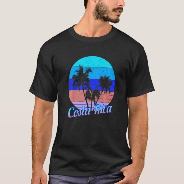 Costa Rica Retro Tropical Palm Trees Vacation   T-Shirt (Front)