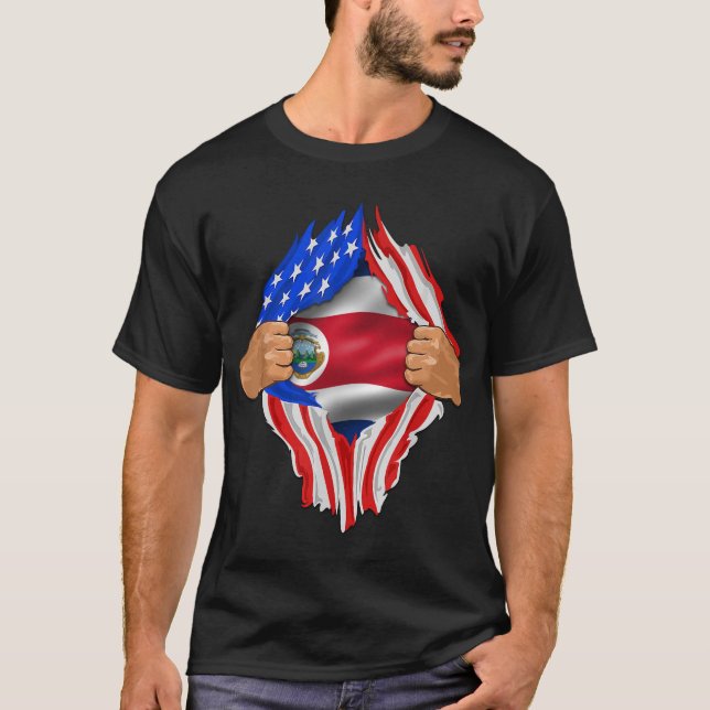 Costa Rica Roots USA Flag Patriotic Costa Rican He T-Shirt (Front)