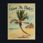 Costa Rica Save The Date Vintage Beach Palm Tree Announcement Postcard<br><div class="desc">This neo vintage Costa Rica Save The Date postcard boasts tons of charm with a cool retro mid-century style. Featuring a tropical palm tree on white sandy beach with a blue ocean and puffy clouds in a blue sky, your destination wedding will make everyone excited when they receive this vintage...</div>