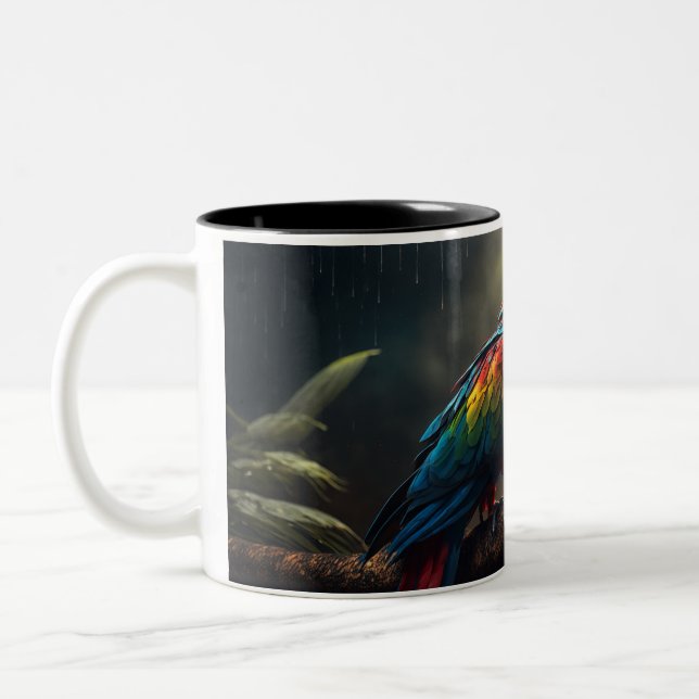 Costa Rica Scarlet Macaw Mug:Tropical Coffee Bliss Two-Tone Coffee Mug (Left)