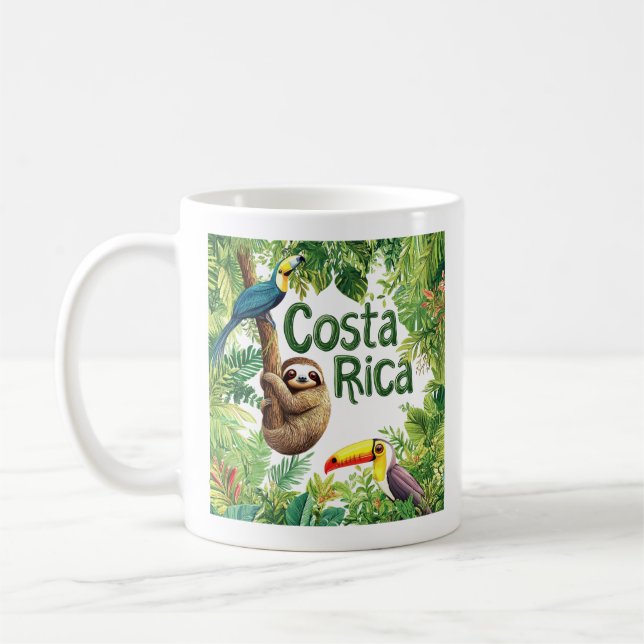Costa Rica sloth, toucan, and red eyed Tree Frog Coffee Mug (Left)