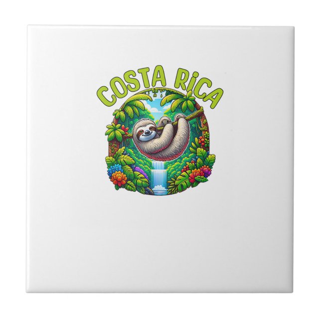 Costa Rica Sloth - Tropical Rainforest Waterfall T Ceramic Tile (Front)