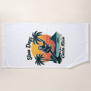 Costa Rica Sloth Vintage Sunset Travel Vector Shir Beach Towel
