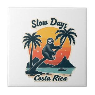 Costa Rica Sloth Vintage Sunset Travel Vector Shir Ceramic Tile