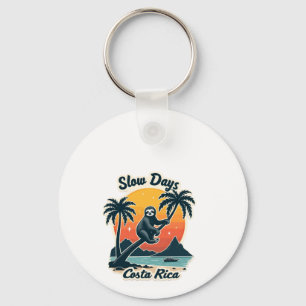 Costa Rica Sloth Vintage Sunset Travel Vector Shir Key Ring