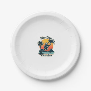 Costa Rica Sloth Vintage Sunset Travel Vector Shir Paper Plate
