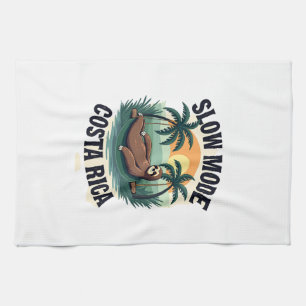 Costa Rica Sloth Vintage Vacation Shirt Tea Towel