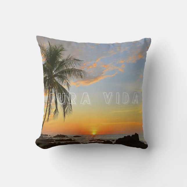 Costa Rica Sunset Beach Pura Vida Throw Pillow (Front)