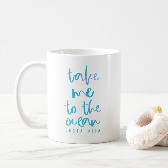 Costa Rica Take Me To the Ocean Watercolor Mug (With Donut)