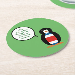 Costa Rica Talking Ms Penguin Personalised  Round Paper Coaster
