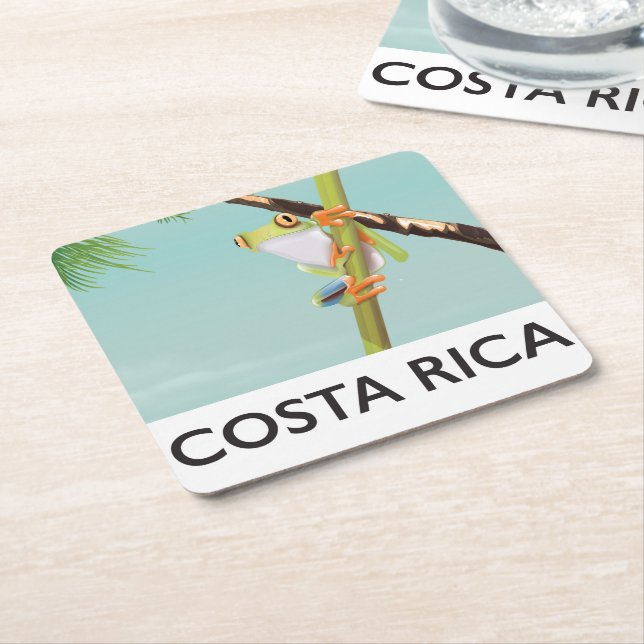 Costa Rica Tree Frog Vacation poster Square Paper Coaster (Angled)