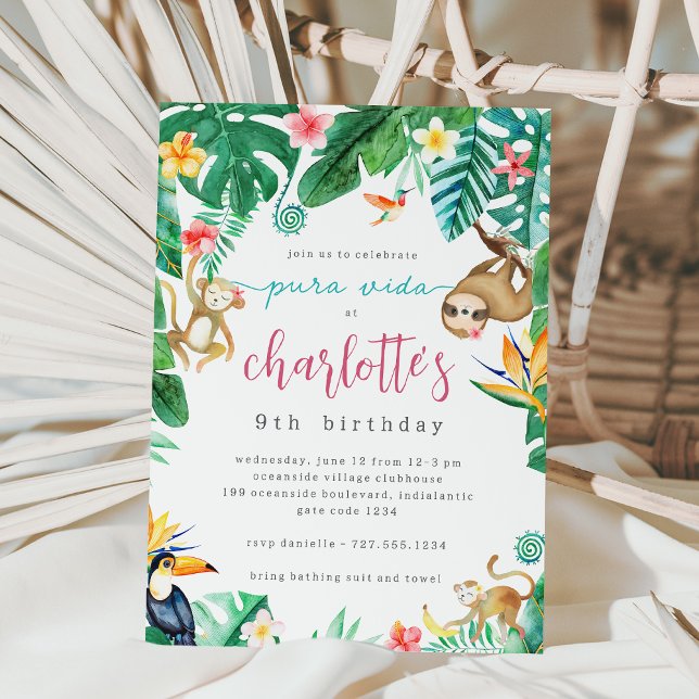 Costa Rica Tropical Jungle Kids Birthday Party Invitation (Creator Uploaded)