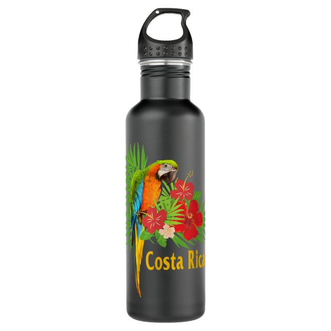 Costa Rica Vacation Parrot Tropical Flowers  710 Ml Water Bottle (Front)