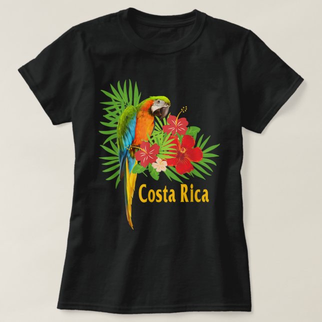Costa Rica Vacation Parrot Tropical Flowers  T-Shirt (Design Front)