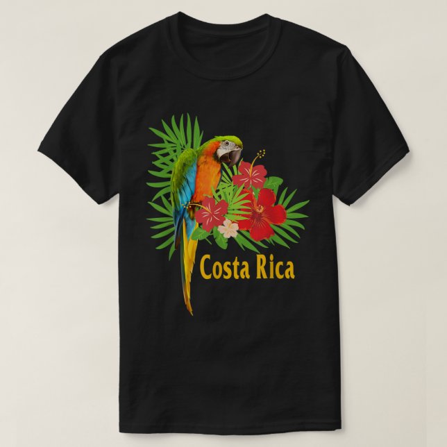 Costa Rica Vacation Parrot Tropical Flowers  T-Shirt (Design Front)