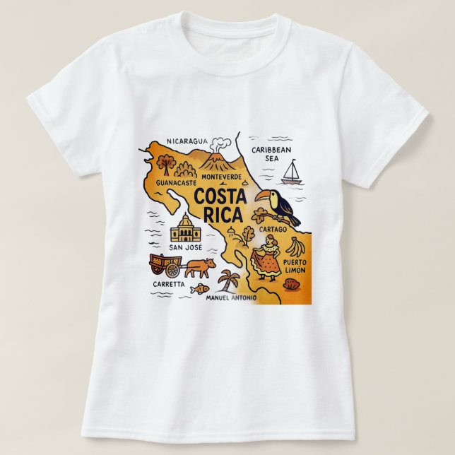 Costa rica vintage travel map T-Shirt (Design Front)