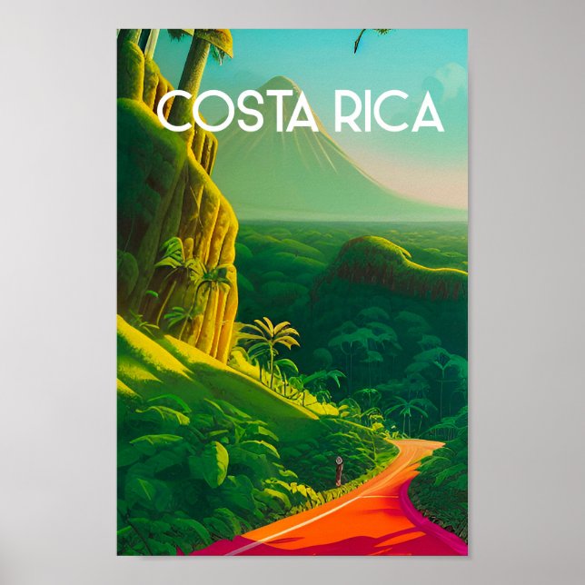 Costa rica vintage travel poster tropical volcano  (Front)