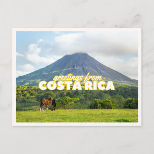 Costa Rica Volcano & Horses Vintage Retro Greeting Postcard