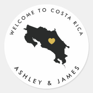 Costa Rica Wedding Welcome Sticker Tag, Gold Black