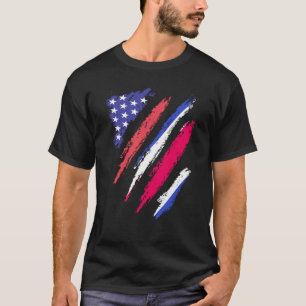 Costa Rican American Patriot Grown Heart Flag Stri T-Shirt