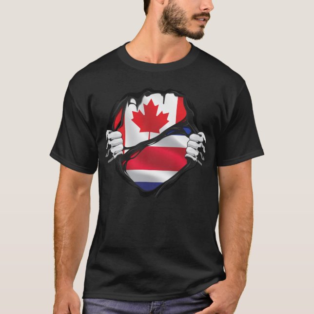 Costa Rican Canadian Hands Ripped Roots Flag T-Shirt (Front)